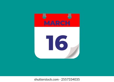 16 March calendar icon text page monthly web design on red, and blue background vector, icon, or illustration with the month of March 16