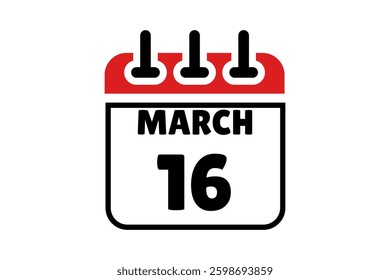 16 March calendar icon text page monthly web design on red, black and white background vector, icon, or illustration with the month of March 16