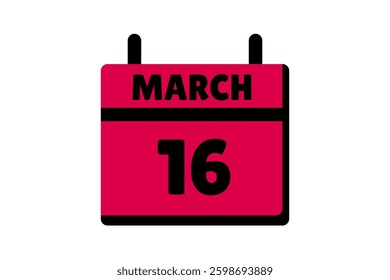 16 March calendar icon text page monthly web design on red, black and white background vector, icon, or illustration with the month of March 16