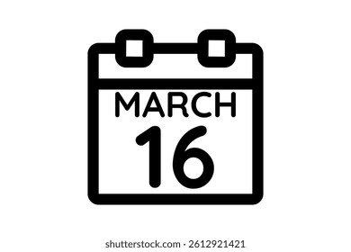 16 March calendar icon text page monthly web design on black and white background vector, icon, or illustration with the month of March 16