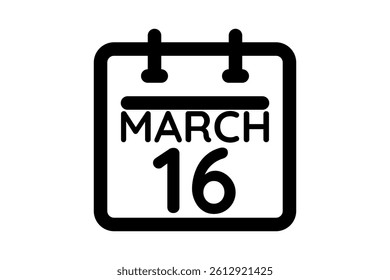 16 March calendar icon text page monthly web design on black and white background vector, icon, or illustration with the month of March 16