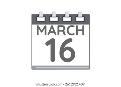 16 March calendar icon text page monthly web design on black and white background vector, icon, or illustration with the month of March 16