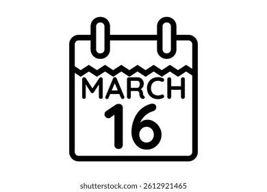 16 March calendar icon text page monthly web design on black and white background vector, icon, or illustration with the month of March 16