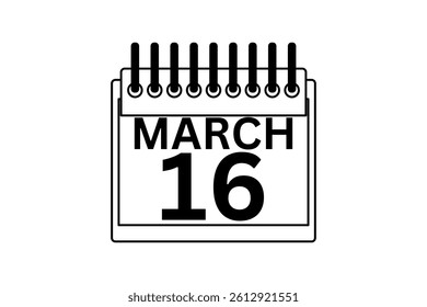 16 March calendar icon text page monthly web design on black and white background vector, icon, or illustration with the month of March 16