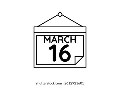 16 March calendar icon text page monthly web design on black and white background vector, icon, or illustration with the month of March 16