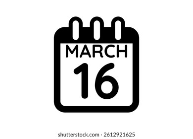 16 March calendar icon text page monthly web design on black and white background vector, icon, or illustration with the month of March 16