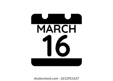 16 March calendar icon text page monthly web design on black and white background vector, icon, or illustration with the month of March 16
