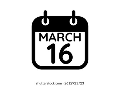 16 March calendar icon text page monthly web design on black and white background vector, icon, or illustration with the month of March 16
