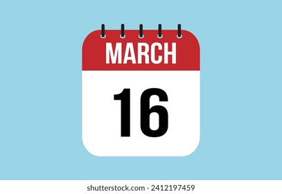 16 March Calendar. March Calendar Vector Illustration.