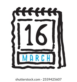 16 March date calendar - A simple yet elegant line art illustration of a date calendar captures the essence of organization and timekeeping. The clean lines and minimalistic design 