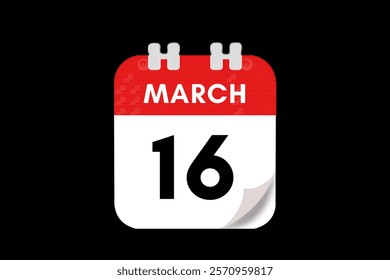 16 March month single day vector, illustration, calendar with red, gray, white and black color background calendar March 16