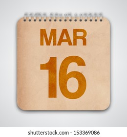 16 March on Old Notebook Vector