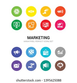 16 marketing vector icons set included like, loudspeaker, loyalty, mail, marketing, marketing graph, presentation, megaphone, online online store, pop up icons