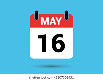 16 May Calendar Date Flat Icon Day 16 Vector Illustration