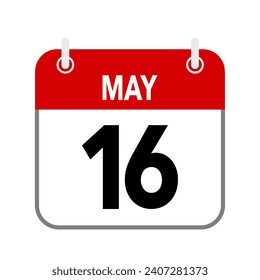 16 May, calendar date icon on white background.