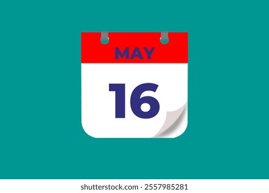 16 May calendar icon text page monthly web design on red, and blue background vector, icon, or illustration with the month of May 16