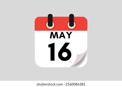 16 May calendar icon text page monthly web design on red, white, black and ash background vector, icon, or illustration with the month of May 16