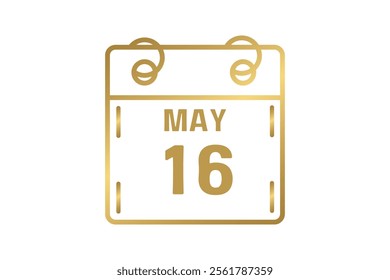 16 May calendar icon text page monthly web design on golden and white background vector, icon, or illustration with the month of May 16