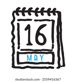 16 May date calendar - A simple yet elegant line art illustration of a date calendar captures the essence of organization and timekeeping. The clean lines and minimalistic design 