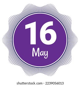 16. Mai, Datumsvorlage. Nützliches Design für Kalender- oder Veranstaltungswerbung. EPS10 Datei, Vektorgrafik. Einzeln auf weißem Hintergrund. 