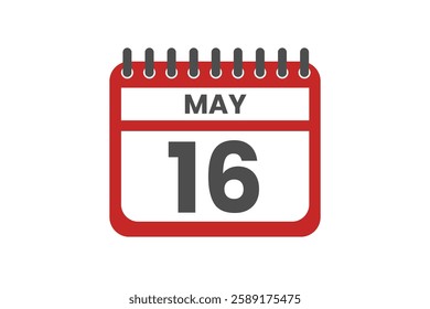 16 May month single day vector, illustration, calendar with red, black and white color background calendar May 16