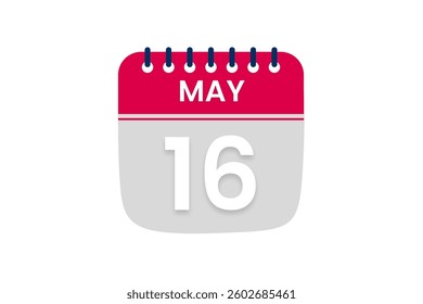 16 May month single day vector, illustration, calendar with red, off white and white color background calendar May 16