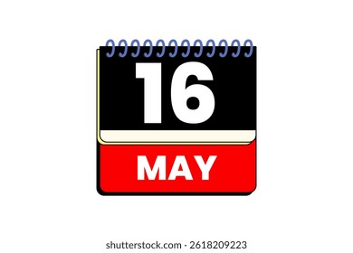 16 may month single day vector, illustration, calendar with red, black, yellow and white color background calendar icon of may 16