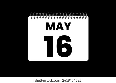 16 may month single day vector, illustration, calendar with black and white color background calendar icon of may 16
