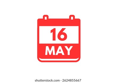 16 maio mês vetor dia único, ilustração, calendário com vermelho e branco ícone de calendário de fundo de cor de 16 de maio
