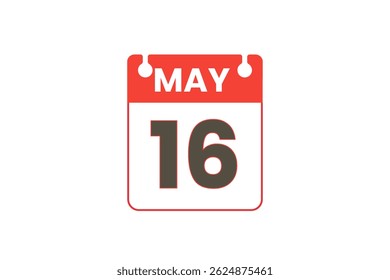 16 de mayo Mes Vector de un solo día, ilustración, calendario con el color rojo, negro y blanco Icono de calendario de fondo del 16 de mayo