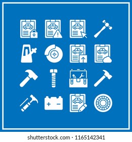 16 mechanic vector icon set with hammer, alloy wheel, metronome and screw icons for mobile and web