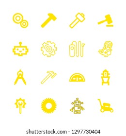 16 mechanical icons with monster hand drawn toy and hangar in this set