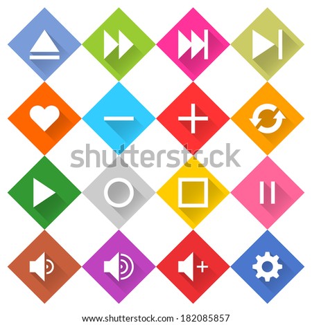 16 media icon set 06 (white sign on color). 