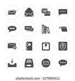 16 message, Inbox, Chat, Mail, Dossier modern icons on round shapes, vector illustration, eps10, trendy icon set.