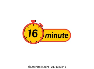16 minute timers Clocks, Timer 16 min icon, countdown icon. Time measure. Chronometer icon isolated on white background