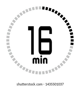 The 16 minutes countdown timer or digital counter timer clock vector icon. Stopwatch vector icon, digital timer.   For smartphone UI or UX countdown timer design.