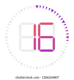 The 16 minutes, stopwatch vector icon, digital timer. Vector digital count down circle board with circle time pie diagram. Watch outline style design, designed for web and app.