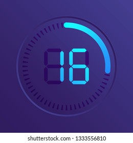The 16 minutes, stopwatch vector icon, digital timer. Vector digital count down circle board with circle time pie diagram. Watch outline style design, designed for web and app.