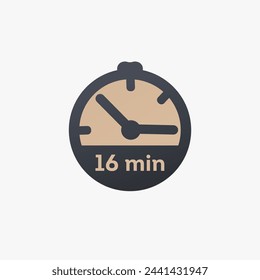 16 minutes, stopwatch vector icon. clock icon in flat style. Stock vector illustration isolated