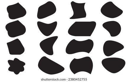 16 Modernes, flüssiges, unregelmäßigem Bauchformteil abstrakter Elemente, grafischer Flachdesign-Fluid-Vektorgrafik-Set.