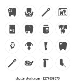 16 Molar, Gum, Brain, Tooth Brush, Premolar, Inhalator, Drugs, Kidney, Pills modern icons on round shapes, vector illustration, eps10, trendy icon set.