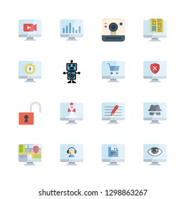 16 monitoring icons with camera and robot in this set