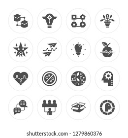 16 Mortarboard, Idea, Group, Chat, Thinking, Sensitivity, Award, Heart, Idea modern icons on round shapes, vector illustration, eps10, trendy icon set.