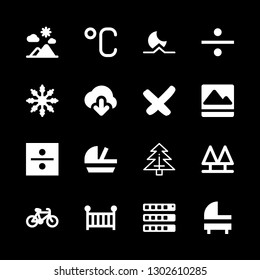 16 mountain icons with snow and image of mountains in this set
