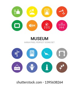 16 museum vector icons set included botanical, bust, ceramic, closed, curtain, dinosaur, el greco, excursion, exhibit, exhibition, fishbone icons