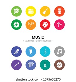 16 music vector icons set included cd, cello, chimes, clarinet, clave, clef, conga, cornet, cymbal, cymbals, diapason icons