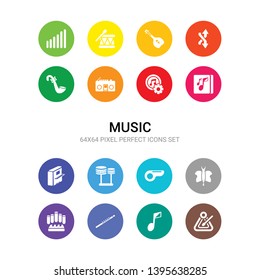 16 music vector icons set included music triangle, musical note, oboe, organ, panpipe, pennywhistle, percussion, piano, playlist, quaver, radio cassette icons