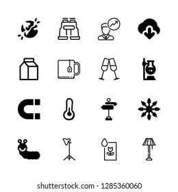 16 nature icons with planet earth and binoculars in this set