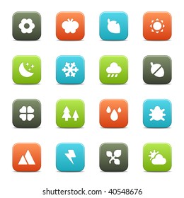 16 nature icons for your site or software. The vector file includes each icon in four colors.