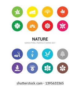16 nature vector icons set included jasmine, jonquil, knapweed, landscape, larch, lavender, lemon and juice drop out, lemongrass, lily, lotus, lotus flower icons